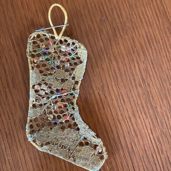 2 Vtg gold with spangles Christmas tree ornaments - Picture 6 of 6